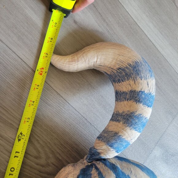 Cheshire Cat Plush Pillow Blue & Cream Striped Design With Curved Tail 18" Long - Picture 9 of 10